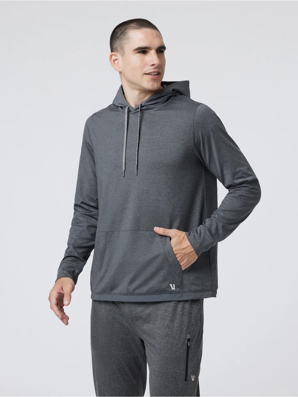 Vuori Sunday Element Hoodie in Charcoal Heather Size Small